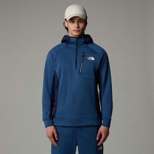 The North Face Mountain Athletics 1/4 Zip Hooded Fleece Sweatshirt Erkek Mavi | NF0A33X0V